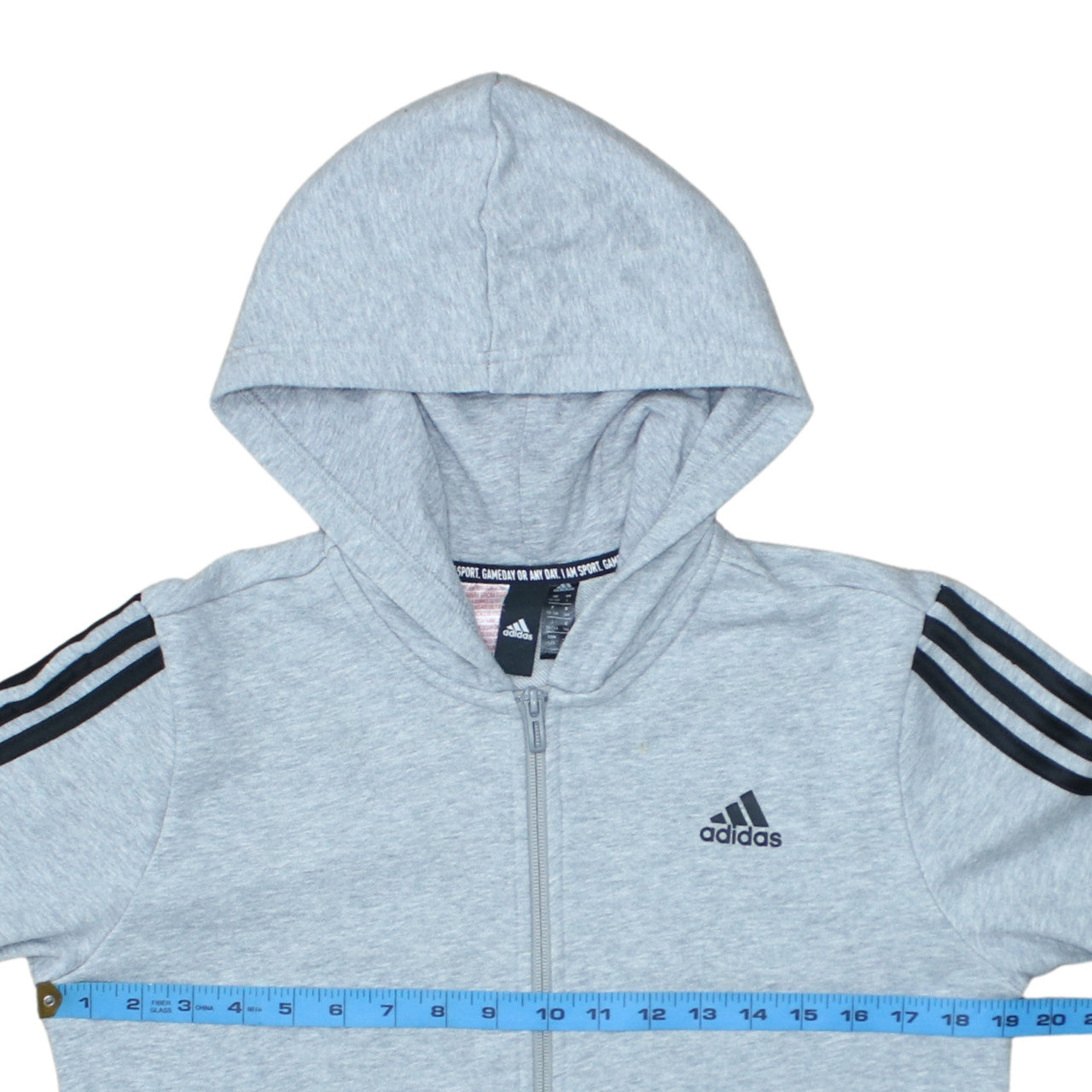 Adidas Teens Grey Full Zip Hoodie 164cm Sports Hooded Sweatshirt
