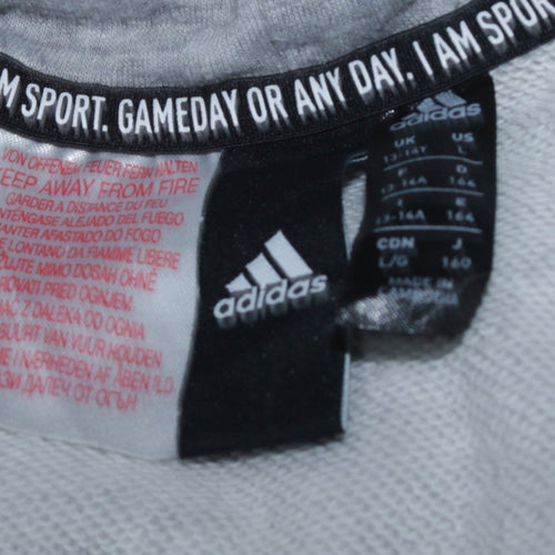 Adidas Teens Grey Full Zip Hoodie 164cm Sports Hooded Sweatshirt