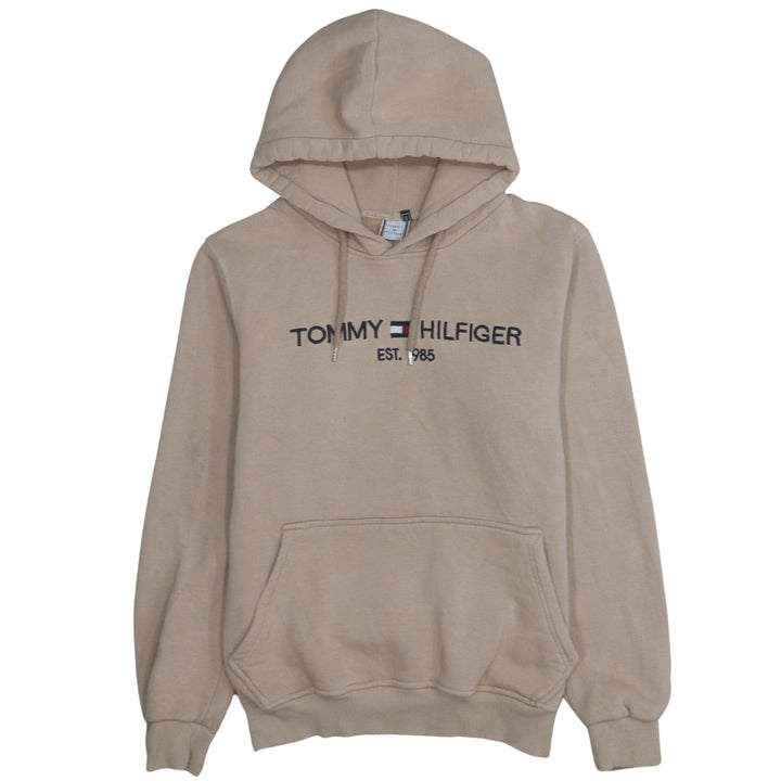 Tommy Hilfiger Men Beige Small Pullover Hoodie Embroidered Logo