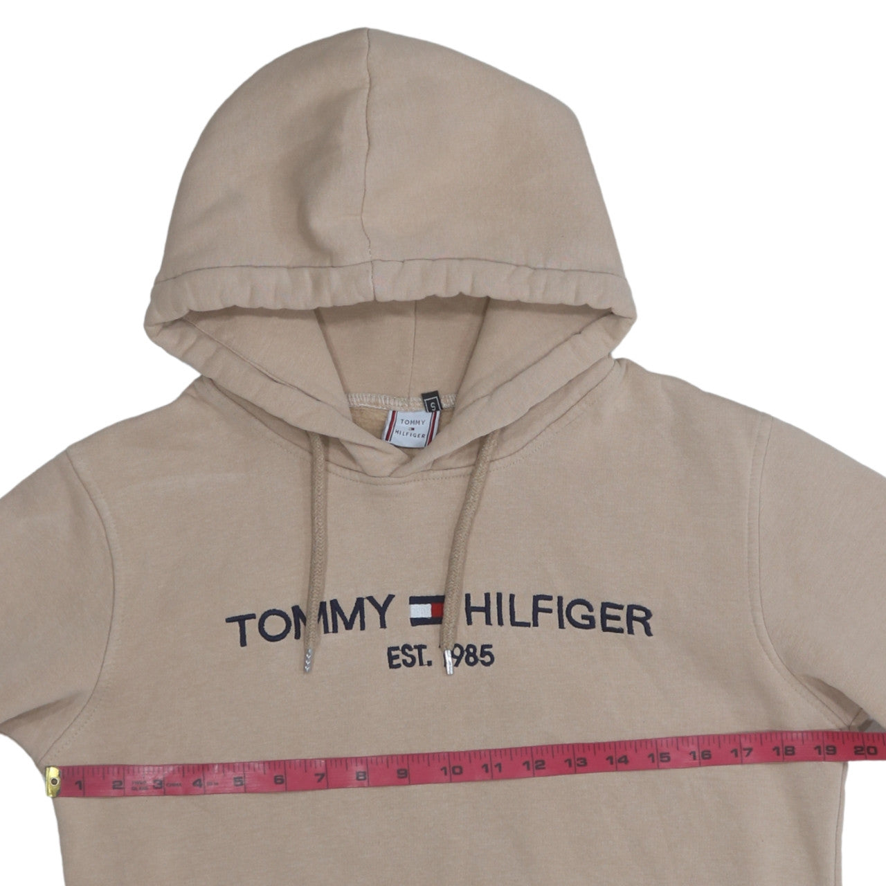 Tommy Hilfiger Men Beige Small Pullover Hoodie Embroidered Logo