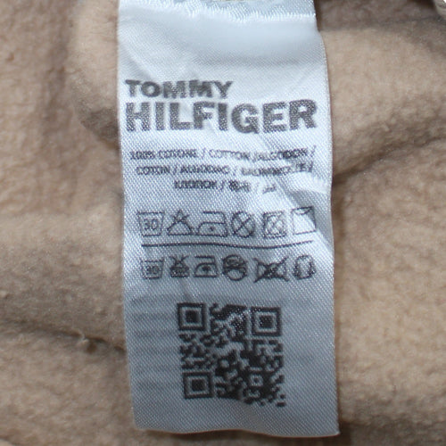 Tommy Hilfiger Men Beige Small Pullover Hoodie Embroidered Logo