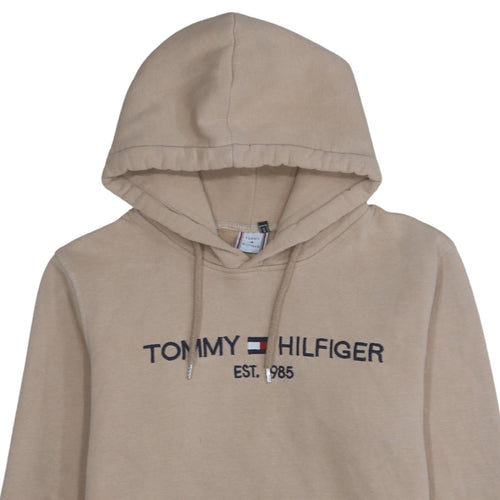 Tommy Hilfiger Men Beige Small Pullover Hoodie Embroidered Logo
