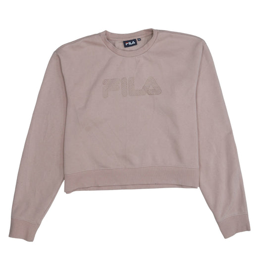 Fila Women Beige XL Pullover Sweatshirt Crew Neck Logo Long Sleeve