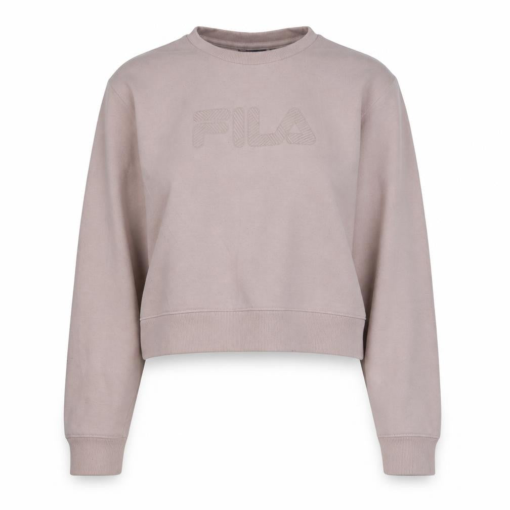 Front view of Fila Women Beige XL Pullover Sweatshirt Crew Neck Logo Long Sleeve