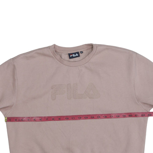 Fila Women Beige XL Pullover Sweatshirt Crew Neck Logo Long Sleeve