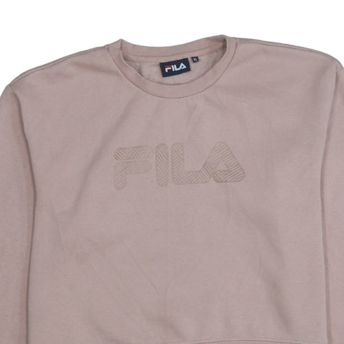 Fila Women Beige XL Pullover Sweatshirt Crew Neck Logo Long Sleeve