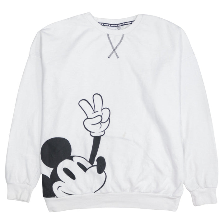 Disney Women White Mickey Mouse Graphic Pullover Sweatshirt Size 12