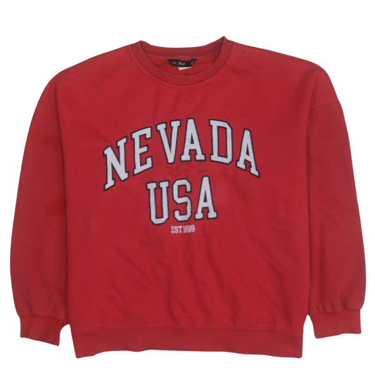 F&F Womens Red Nevada USA Crew Neck Pullover Sweatshirt Size 16