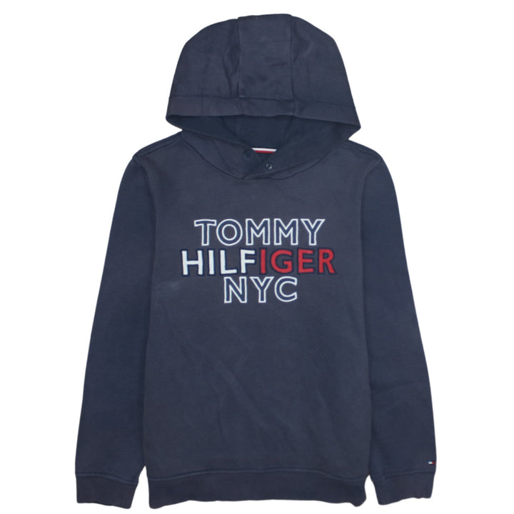 Tommy Hilfiger Boys Navy Pullover Hoodie Size 164 Graphic Cotton Blend
