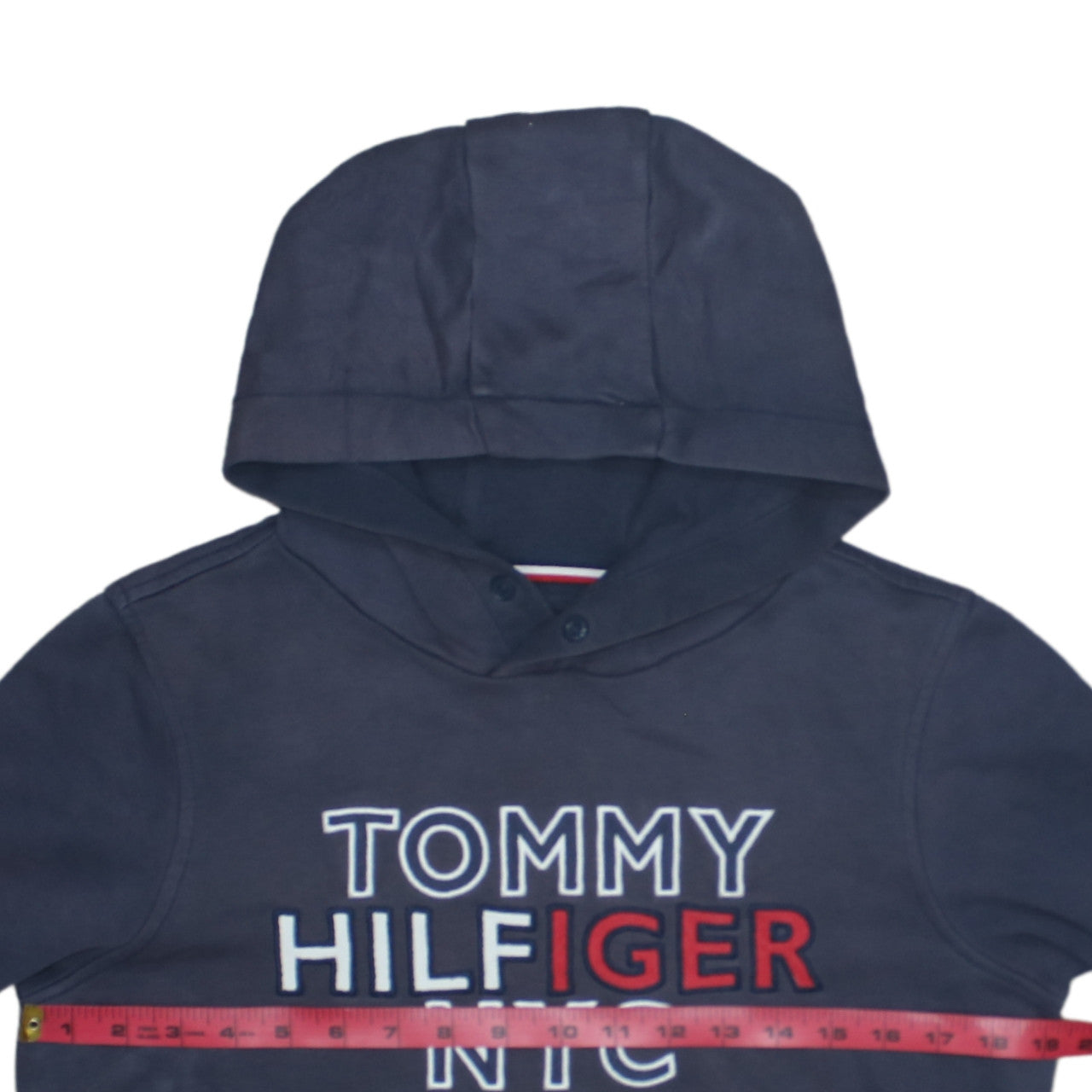 Tommy Hilfiger Boys Navy Pullover Hoodie Size 164 Graphic Cotton Blend