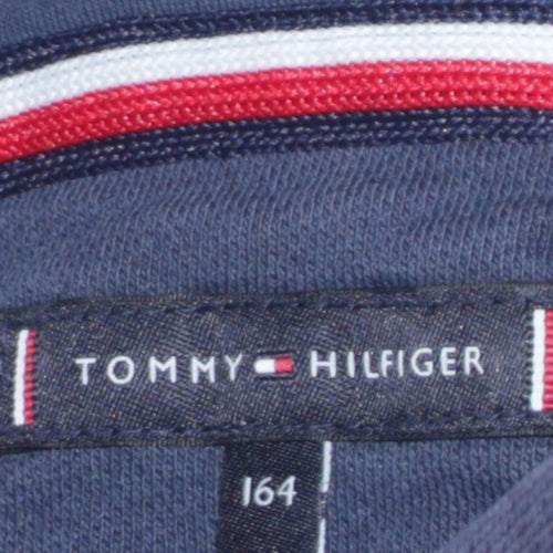 Tommy Hilfiger Boys Navy Pullover Hoodie Size 164 Graphic Cotton Blend