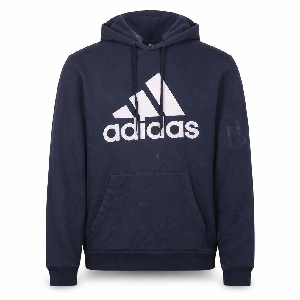 Front view of adidas men’s blue golf hoodie small pullover logo sportswear