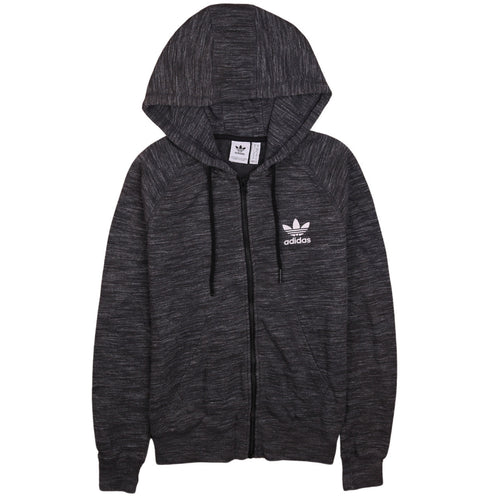 Adidas Womens Black Full Zip Hoodie Size 10 Hooded Sweatshirt