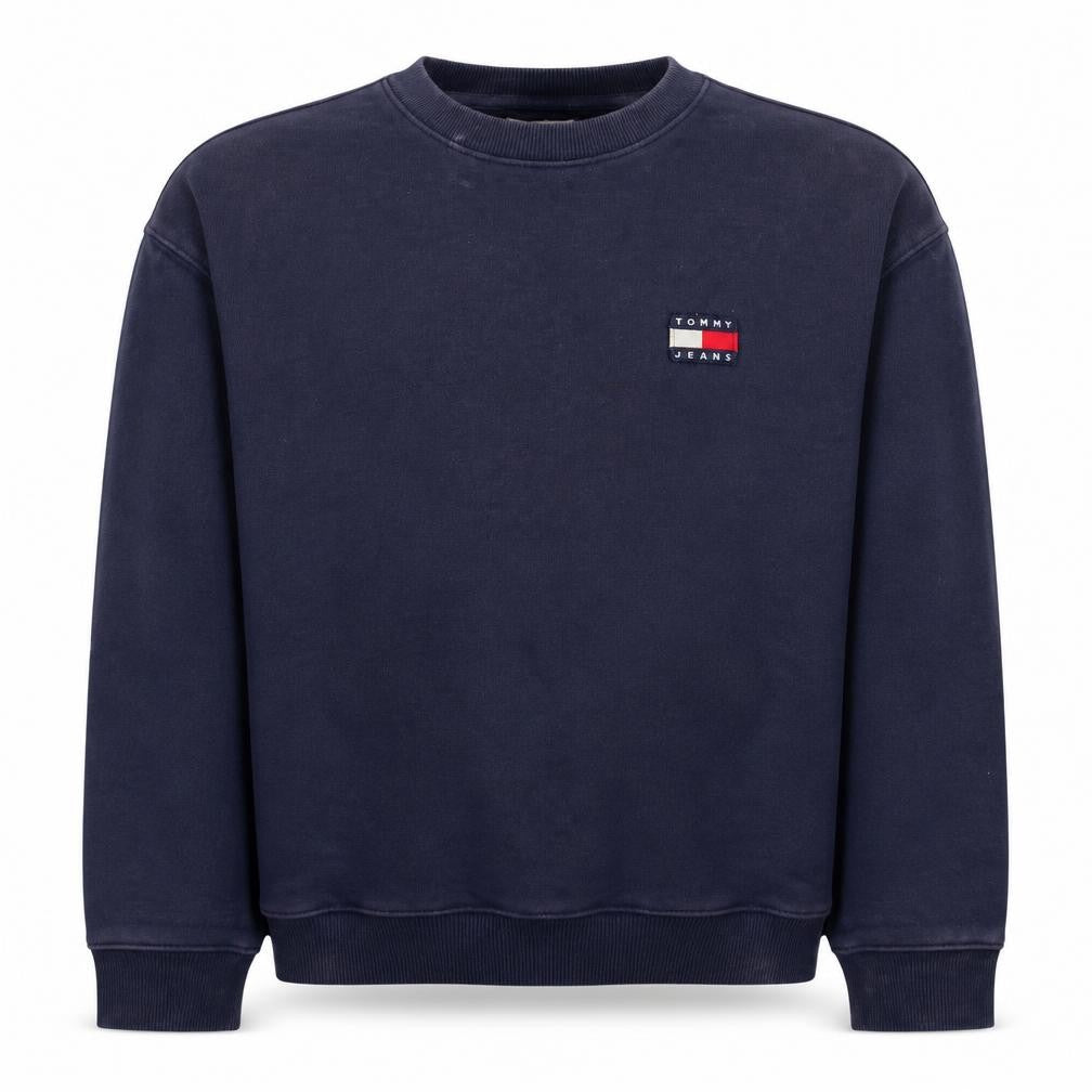 Front view of Tommy Jeans Men's Blue Crew Neck Logo Sweatshirt, size M
