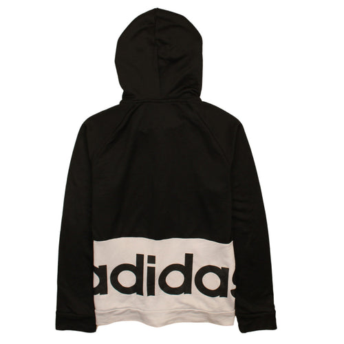 Adidas Womens Black White Full Zip Hoodie L 16-18 Logo Sporty