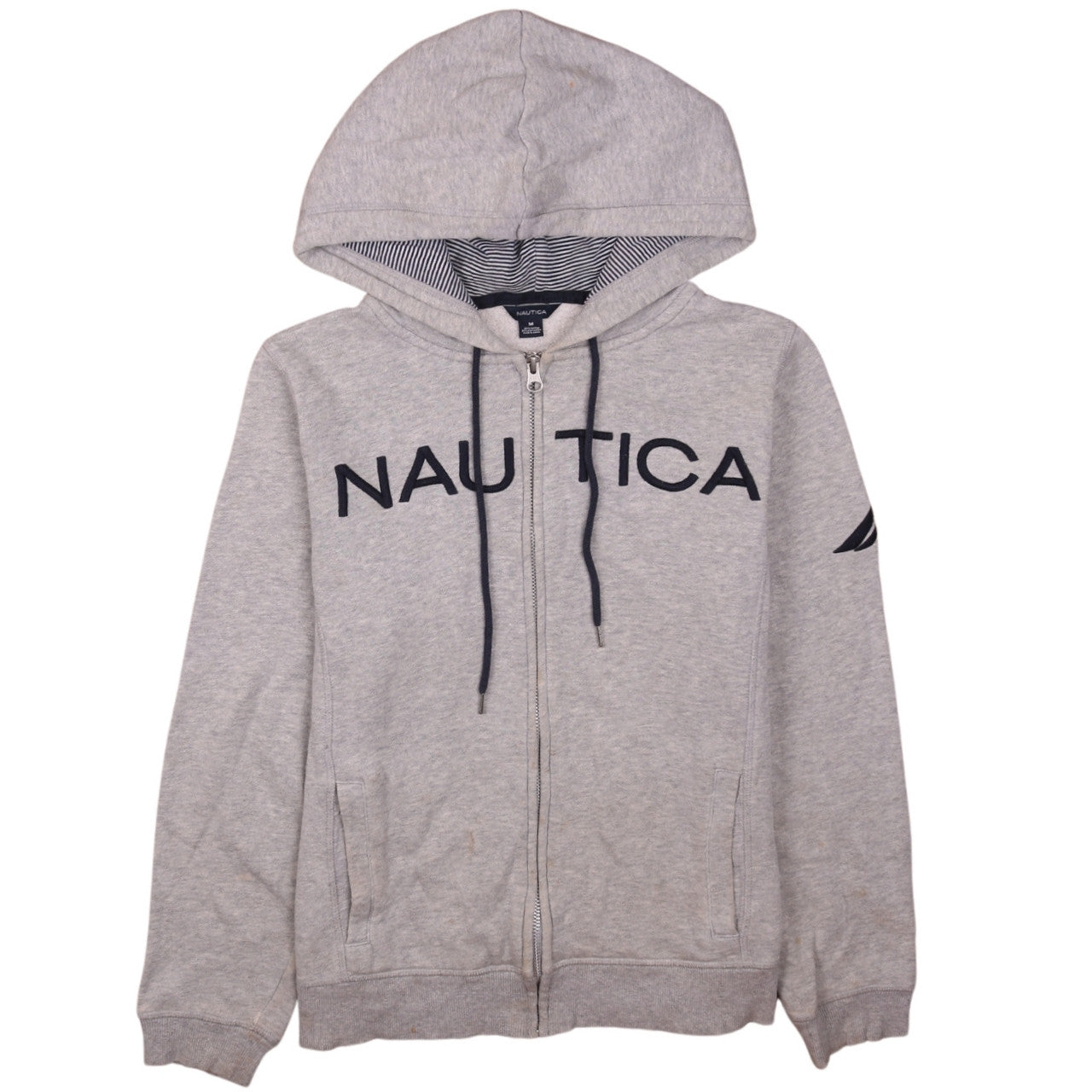 Nautica Men's Grey Full Zip Hoodie M Logo Fleece Casual