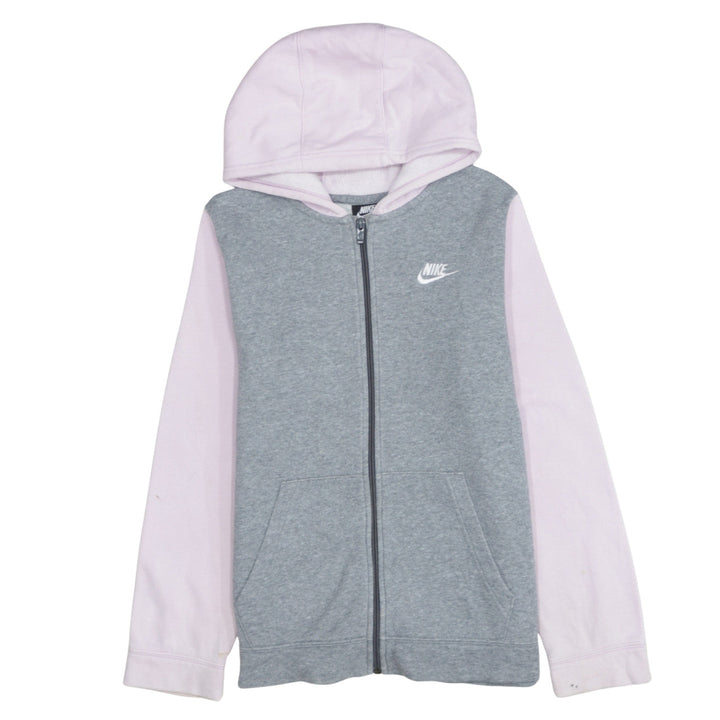 Nike Girls Grey & Pink Full Zip Hoodie Size L - Sports Style Lightweight