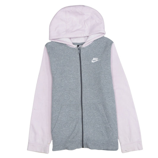 Nike Girls Grey & Pink Full Zip Hoodie Size L - Sports Style Lightweight