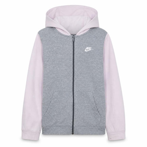 Nike Girls Grey & Pink Full Zip Hoodie Size L - Sports Style Lightweight