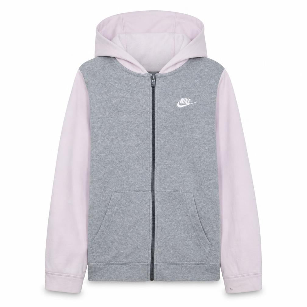 Nike Girls Grey & Pink Full Zip Hoodie Size L - Sports Style Lightweight