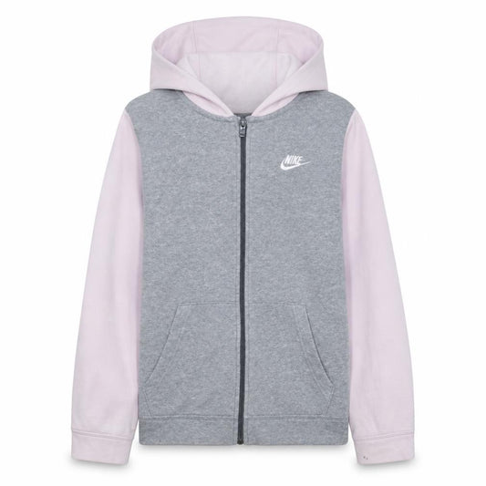 Nike Girls Grey & Pink Full Zip Hoodie Size L - Sports Style Lightweight