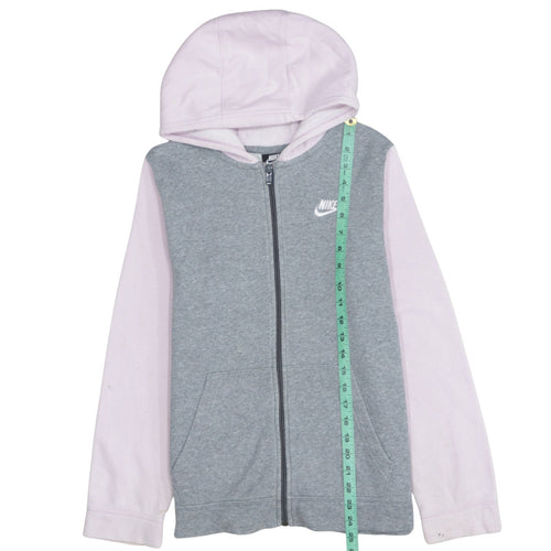 Nike Girls Grey & Pink Full Zip Hoodie Size L - Sports Style Lightweight