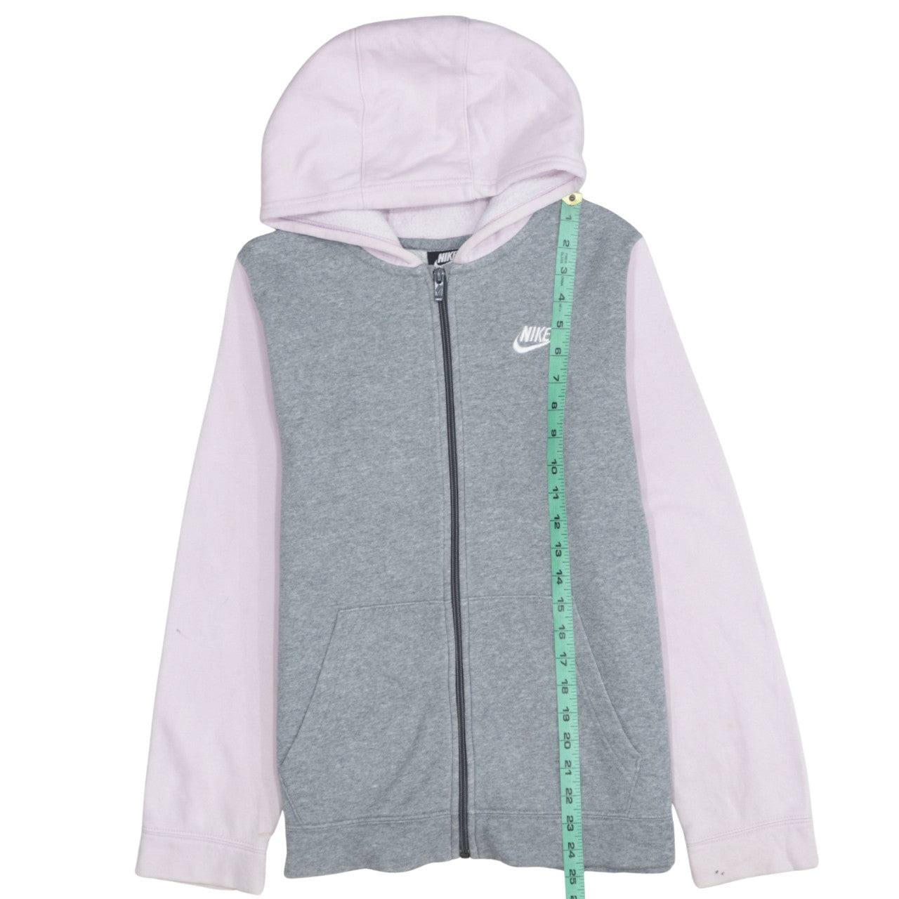 Nike Girls Grey & Pink Full Zip Hoodie Size L - Sports Style Lightweight