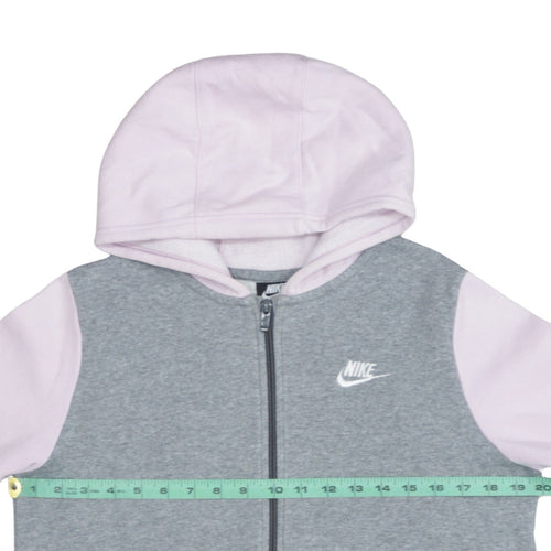 Nike Girls Grey & Pink Full Zip Hoodie Size L - Sports Style Lightweight