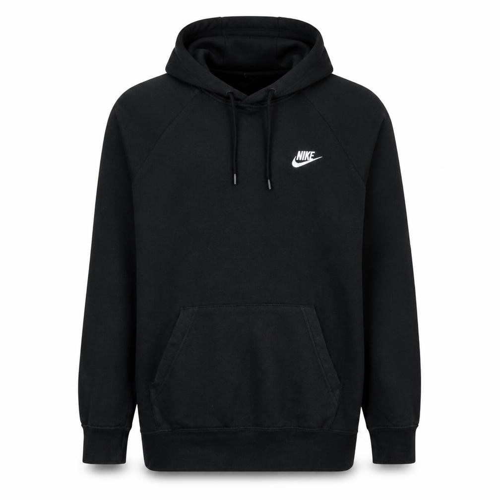 Front view of Nike Men's Black Pullover Hoodie Medium Logo Fleece Sweatshirt