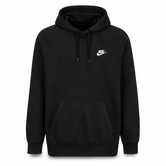 Front view of Nike Men's Black Pullover Hoodie Medium Logo Fleece Sweatshirt
