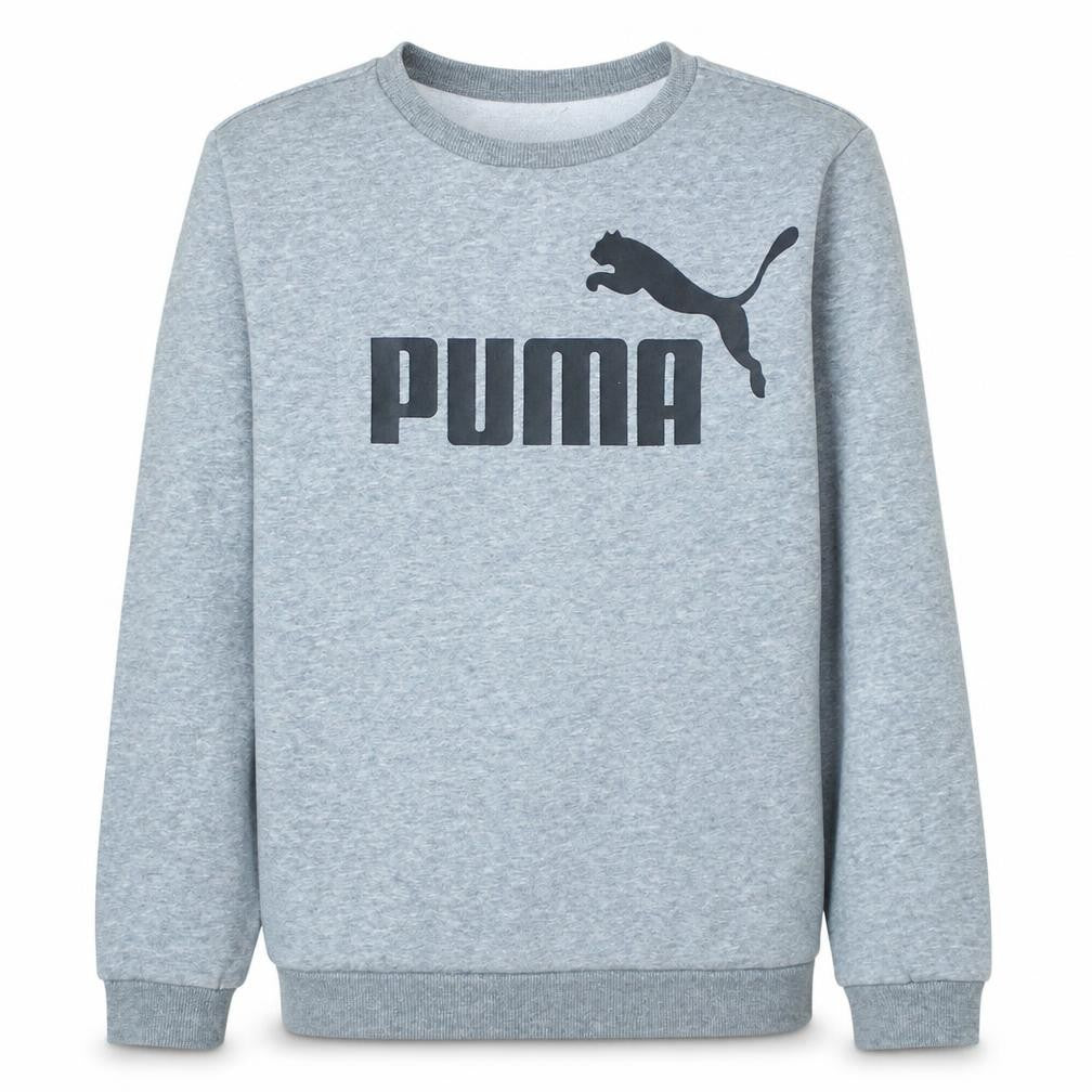 Front view of Puma boys’ grey 15-16 years pullover crew neck logo sweatshirt