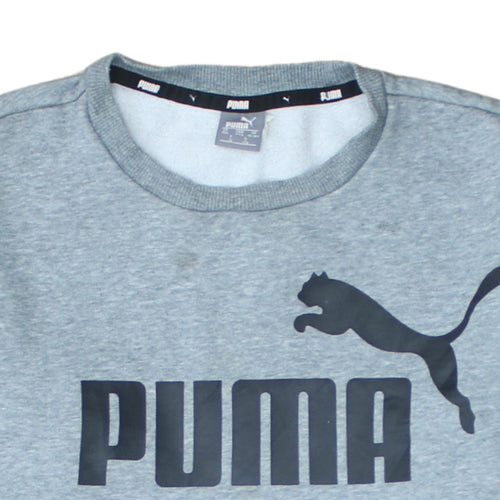Puma Boys Grey 15-16 Years Pullover Crew Neck Logo Sweatshirt