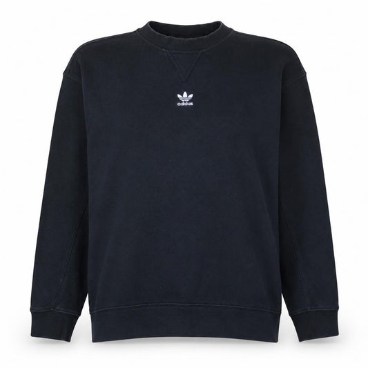 Front view of Adidas women’s black crew neck pullover sweatshirt, size UK 6, xs