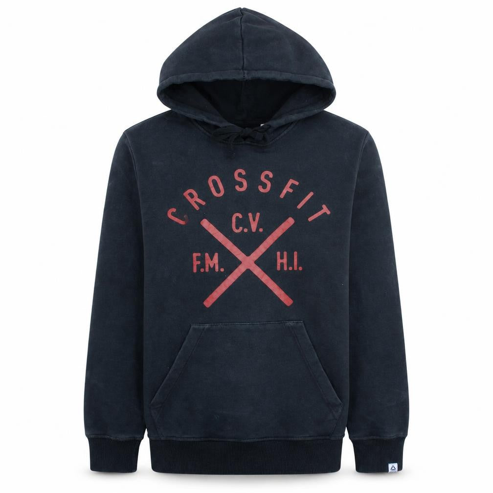 Front view of Reebok Men's Black CrossFit Pullover Hoodie M Regular Fit