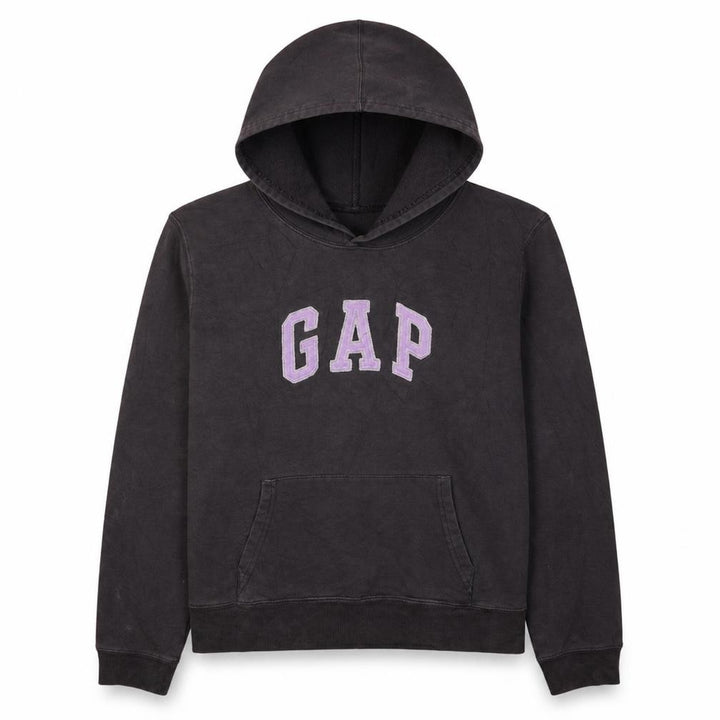 Gap Women Black Pullover Hoodie L Hooded Logo Sweatshirt