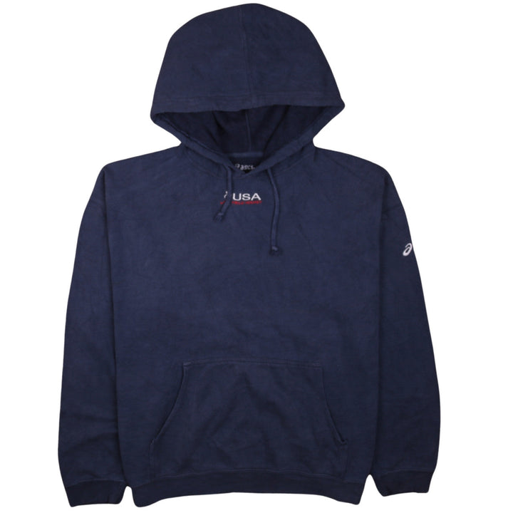 Asics Men's Blue Pullover Hoodie USA Logo Size L Sportswear