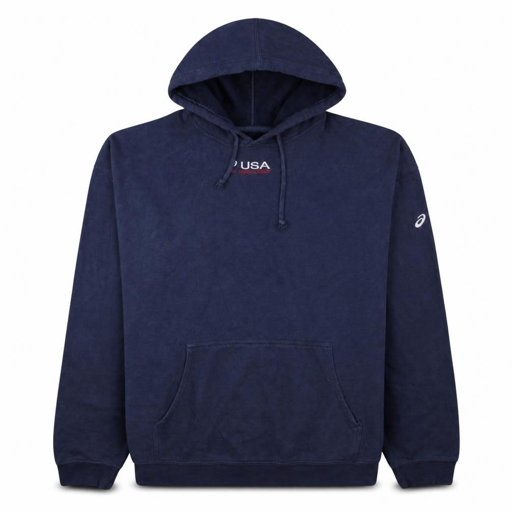 Asics Men's Blue Pullover Hoodie USA Logo Size L Sportswear