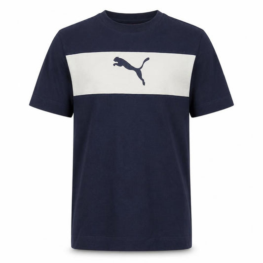 Front view of Puma Men's Blue Colourblock Crew Neck Sports T-Shirt, size S