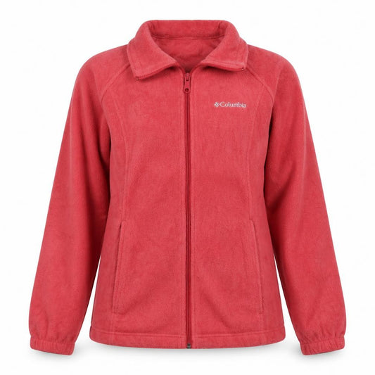 Front view of Columbia women’s pink fleece full zip jacket, size M