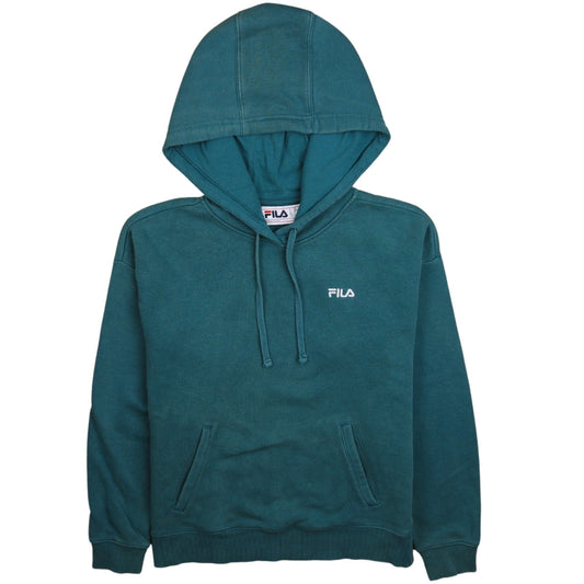 FILA Women’s Teal Pullover Hoodie Sweatshirt Size S Drawstring Logo