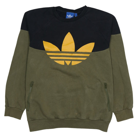 Adidas Mens Green Black Logo Crew Neck Sweatshirt Size M