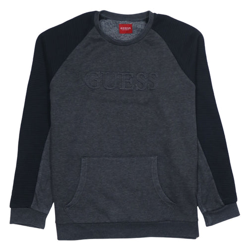 Guess Men Grey XL Pullover Sweatshirt Logo Embroidered Crew Neck