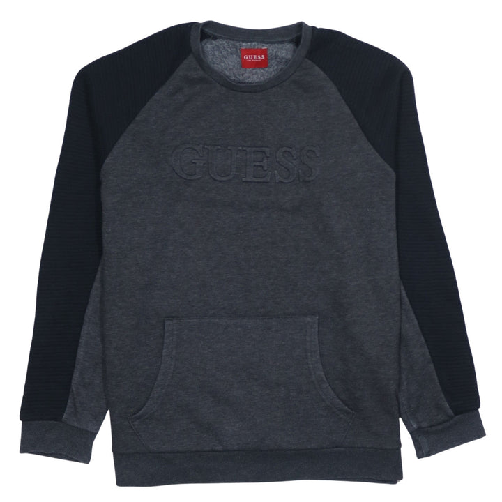 Guess Men Grey XL Pullover Sweatshirt Logo Embroidered Crew Neck