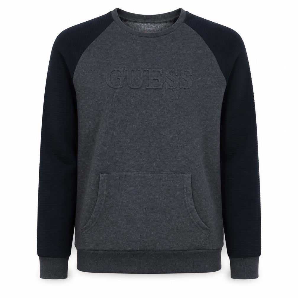 Front view of Guess Men Grey XL Pullover Sweatshirt Logo Embroidered Crew Neck
