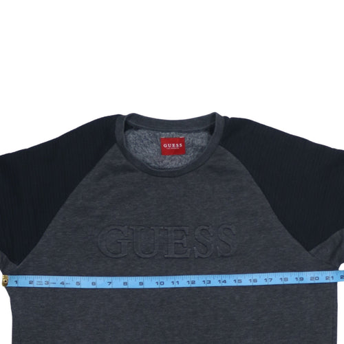 Guess Men Grey XL Pullover Sweatshirt Logo Embroidered Crew Neck