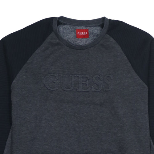 Guess Men Grey XL Pullover Sweatshirt Logo Embroidered Crew Neck