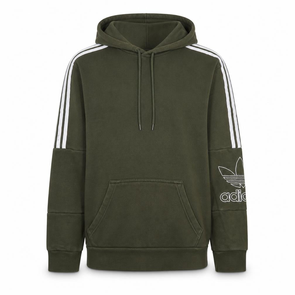 Front view of Adidas men’s green pullover hoodie small logo sportswear