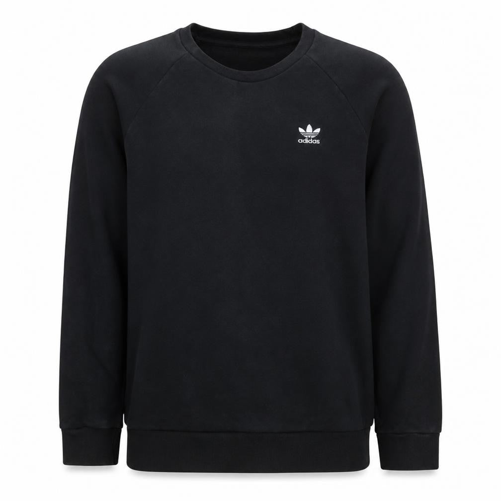 Front view of Adidas men’s black crew neck pullover sweatshirt m regular fit