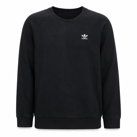 Front view of Adidas men’s black crew neck pullover sweatshirt m regular fit