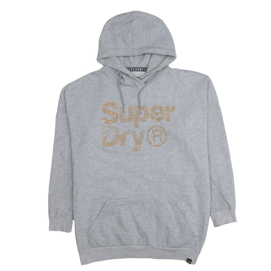 Superdry Women Grey Glitter Logo Pullover Hoodie Size 12 UK Medium